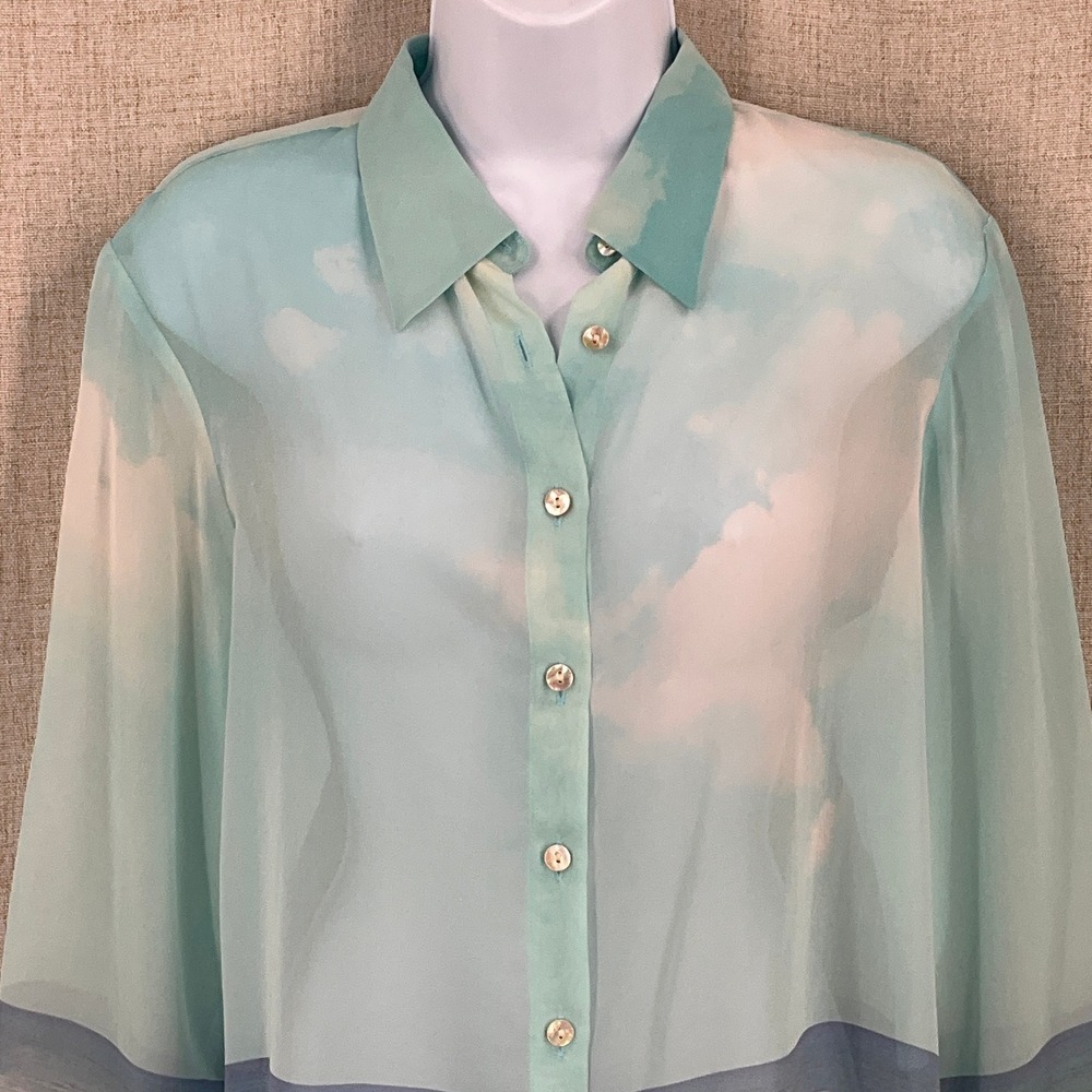 Tommy Bahama Water's Edge Blouse Sz M Blue Silk Chiffon Ocean Beach Coastal NEW - Picture 4 of 14